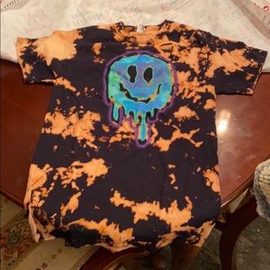 Hand bleached tie die smiley shirt